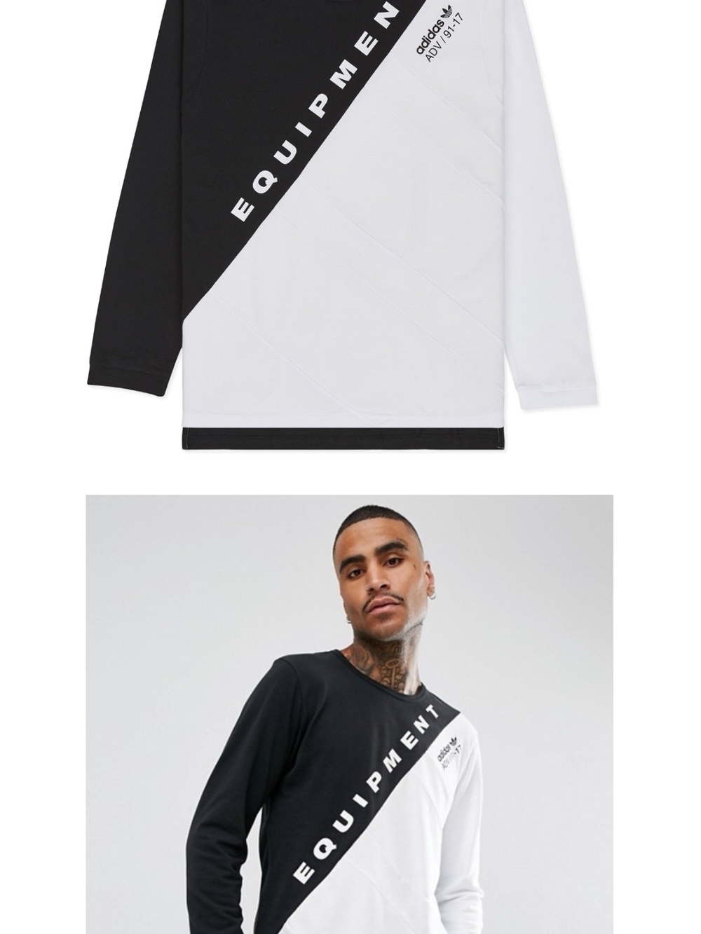adidas Black/White EQUIPMENT Diagonal Long Sleeve Shirt